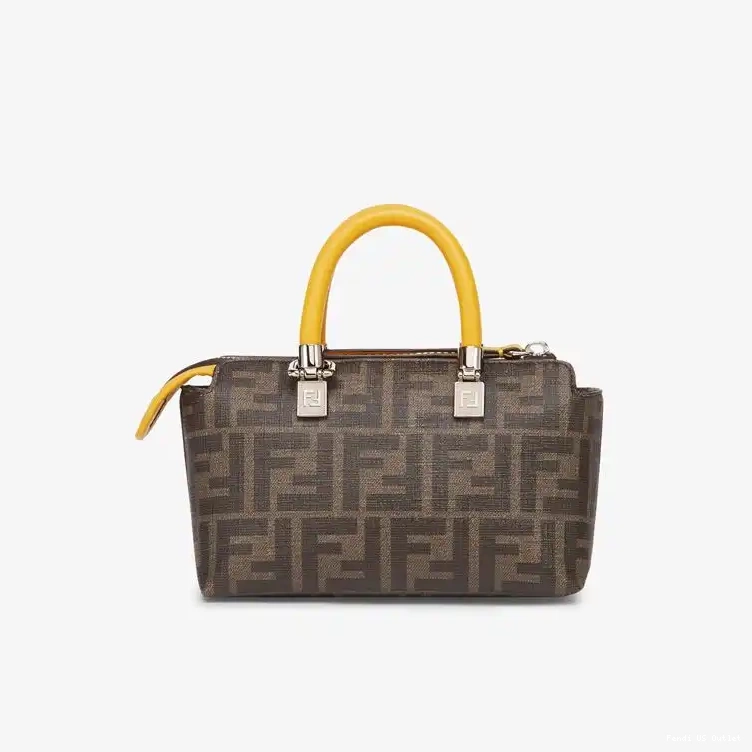 Vintage HOT Boston Way In Pokmon The By Motif Fabric Brown Dragon Bag FF Fendi Yellow Mini 0511